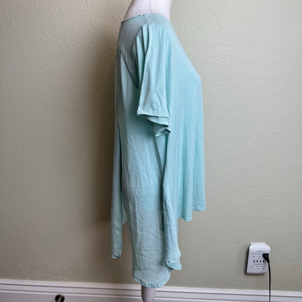 Diane Gilman DG2 Top Women XS Pastel Aqua Teal Hi Low Swing Blouse Split Tail - Picture 2 of 8